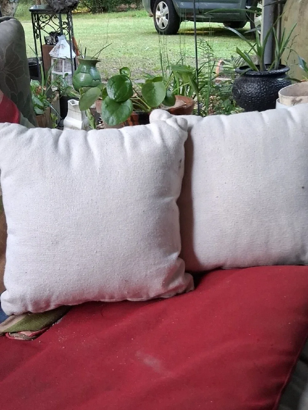 Set Of 2 White Throw Pillows with Teal & Gray Typography